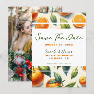 Convite Folhas de Laranja Citrino em Aquarela Salvar a Dat