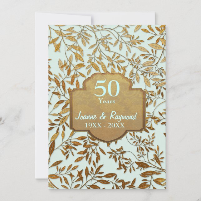 Convite Folhas de Ouro 50º Aniversário de Casamento (Frente)