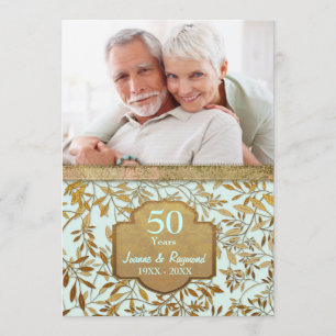 Convite Folhas de Ouro Aniversário de 50 anos de Casamento