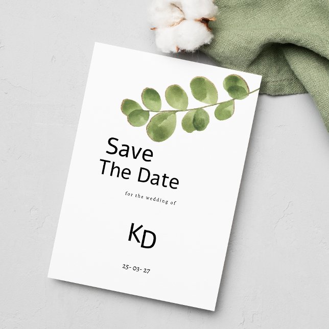 Convite Folhas de ouro verde simples do eucalipto Salvar a (Simple green gold eucalyptus leaves Save The Date )