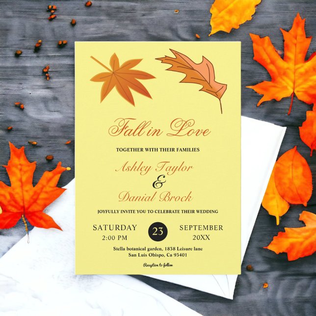 Convite Folhas de Outono Amarelo Rústico Floral Casamento (Criador carregado)