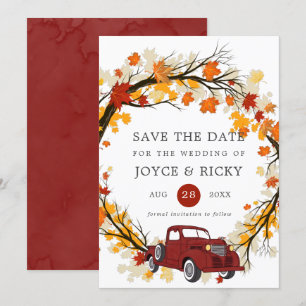 Convite Folhas de Outono Caminhão Vintage Save The Date Ca