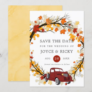 Convite Folhas de Outono Caminhão Vintage Save The Date Ca
