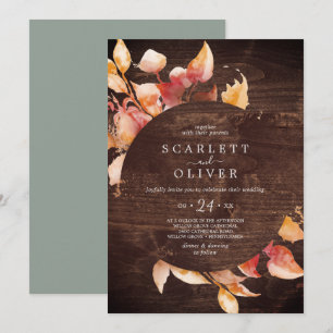 Convite Folhas de outono  Casamento Casual De Madeira Marr