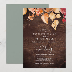 Convite Folhas de outono  Casamento de madeira marrom russ