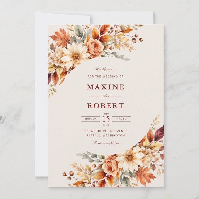 Convite Folhas de Outono Casamento Foto Código QR Botânico (Frente)