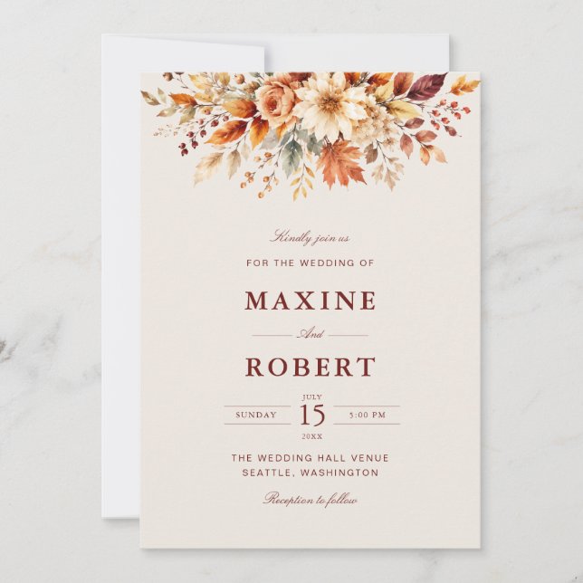 Convite Folhas de Outono Casamento Foto Código QR Botânico (Frente)