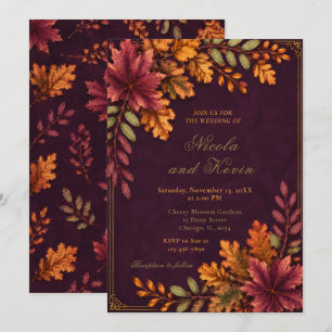 Convite Folhas de Outono Casamento Plum Deep