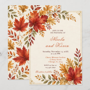 Convite Folhas de Outono Creme de Casamento