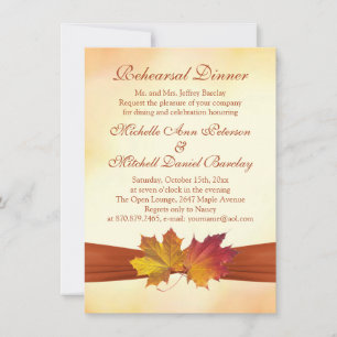 Convite Folhas de outono de vermelho e dourado Janto de en