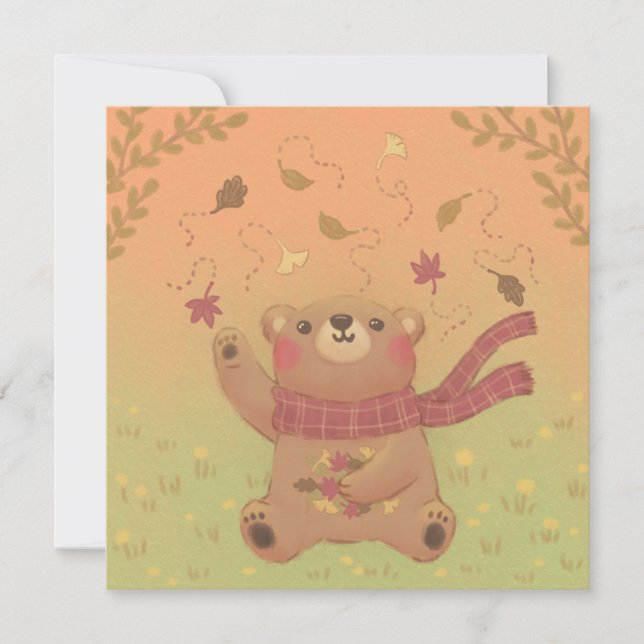 Convite Folhas de outono do Urso de Teddy (Frente)