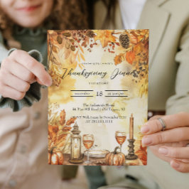 Convite Folhas de outono e Ação de Graças de Pumpkins