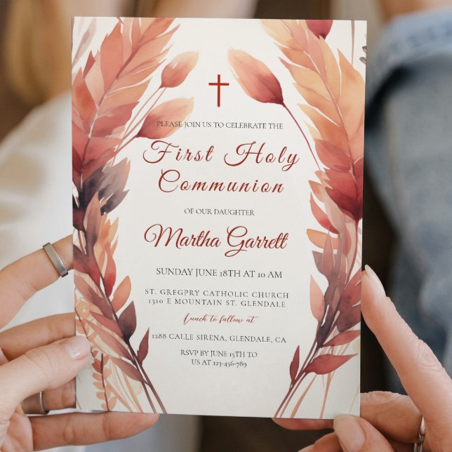 Convite Folhas de outono e Menina de Penas Primeira Comunh (Criador carregado)