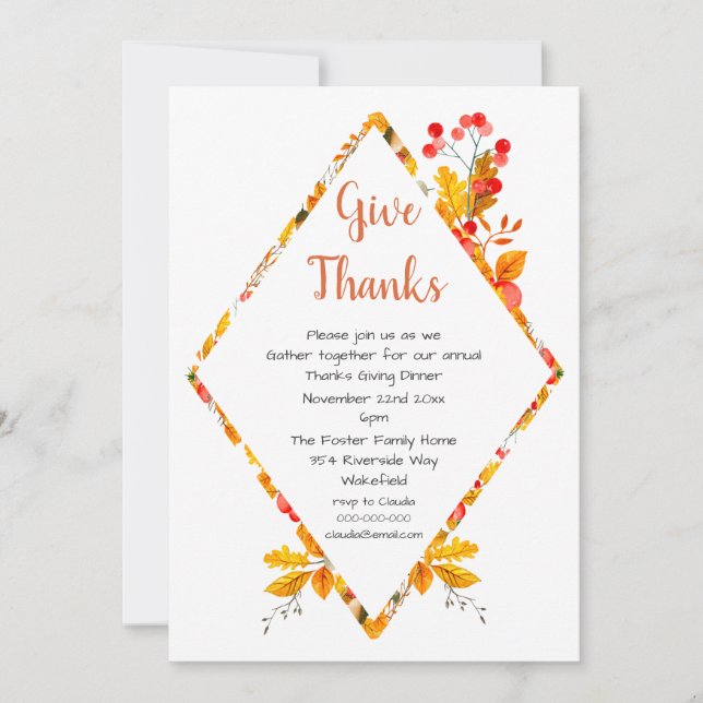 Convite Folhas de outono e Obrigados de Berries Jantando (Frente)