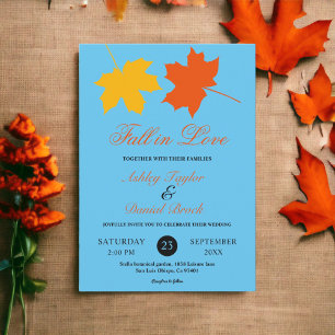 Convite Folhas de Outono Elegantes Flores Azul Casamento