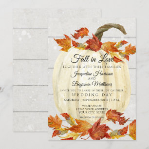 Convite Folhas de Outono em Aquarela Rústica Abóbora Madei