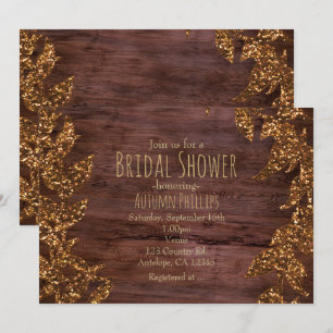 Convite Folhas de Outono Falso Brilho Dourado Glam