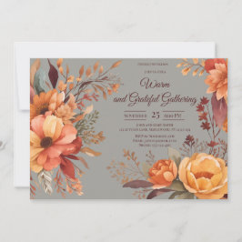 Convite Folhas de Outono Floral Ação de Graças Friendsgivi