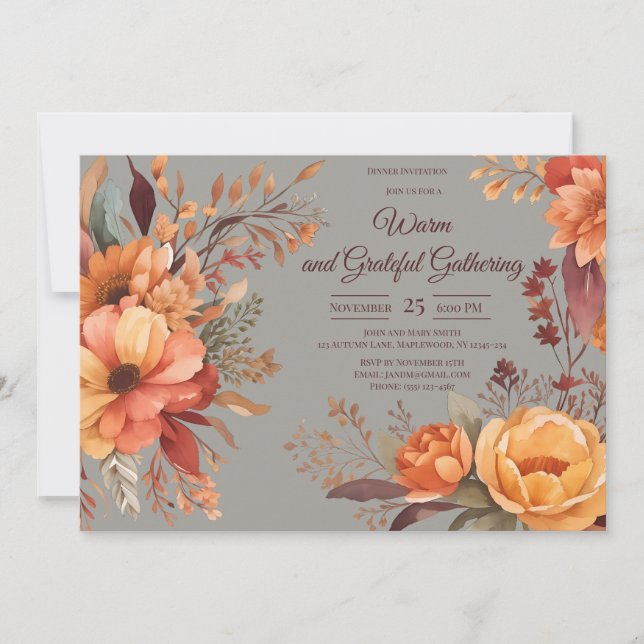 Convite Folhas de Outono Floral Ação de Graças Friendsgivi (Frente)