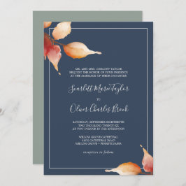 Convite Folhas de outono | Marinho Azul e Borgonha Casamen