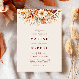 Convite Folhas de Outono Outono Botânico Casamento Aquarel