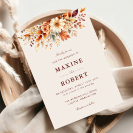Convite Folhas de Outono Outono Botânico Casamento Aquarel