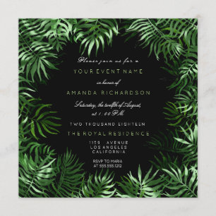 Convite Folhas de Palma Preta de Hortelã Verde Tropical Mo