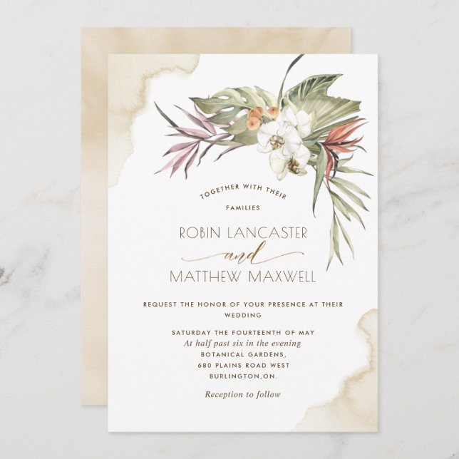 Convite Folhas De Palma Secas Tropicais, Casamento De Crem (Frente/Verso)