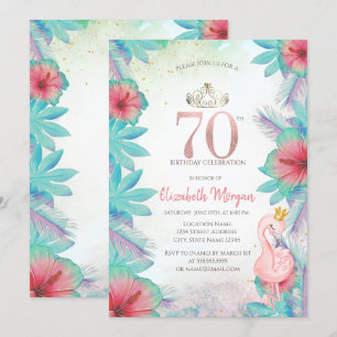 Convite Folhas de Palma Tropicais Hibisco Rosa Flamingo 70