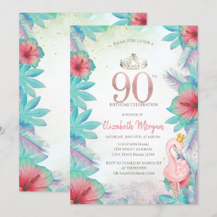 Convite Folhas de Palma Tropicais Hibisco Rosa Flamingo 90