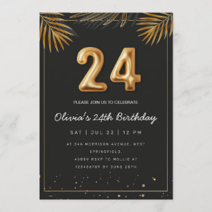 Convite Folhas de Palma Tropical Dourada Aniversário de 24