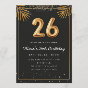 Convite Folhas de Palma Tropical Dourada Aniversário de 26