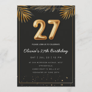 Convite Folhas de Palma Tropical Dourada Aniversário de 27