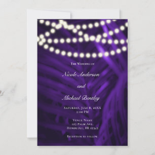 Convite Folhas de Palma Tropical Roxo e Luzes Casamento