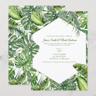 Convite Folhas de Palma Tropical Verde Casamento de Verão