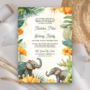 Convite Folhas de Palmeira Marigold Elefante Casamento Sul
