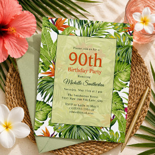 Convite Folhas de Palmeira Tropicais Aniversário de 90 ano