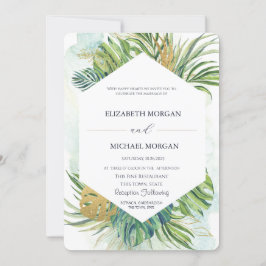 Convite Folhas de Palmeira Tropicais Douradas Casamento de