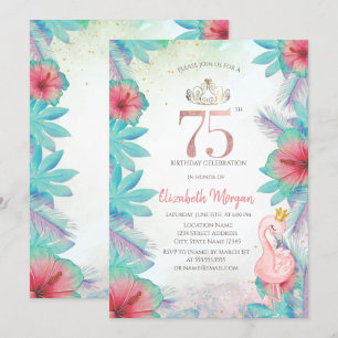 Convite Folhas de Palmeira Tropicais Hibisco Rosa Flamingo