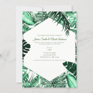 Convite Folhas de palmeira tropicais verde-escuras para ca