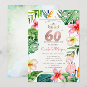 Convite Folhas de Palmeira Tropical Flores Flamingo Rosa 6