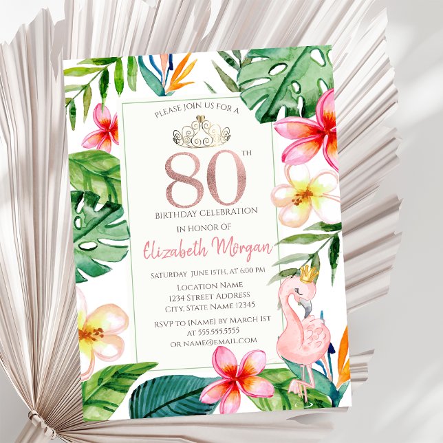 Convite Folhas de Palmeira Tropical Flores Flamingo Rosa 8 (Criador carregado)