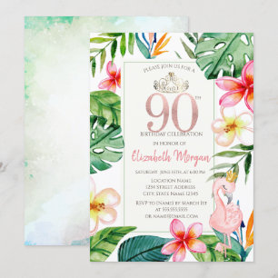 Convite Folhas de Palmeira Tropical Flores Flamingo Rosa 9