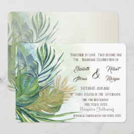 Convite Folhas de Palmeira Tropical Gold Casamento de Verã
