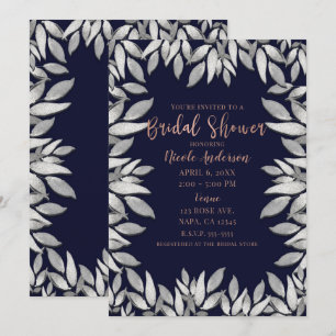 Convite Folhas de Prata Glam Botânico Casamento Azul Rosa