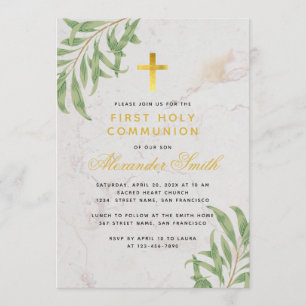 Convite Folhas de Salgueiro Mármore Dourado para Primeira 