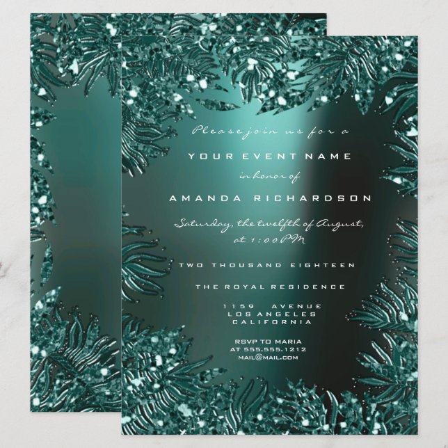 Convite Folhas De Samambaia Cristais Enquadrados Formal Aq (Frente/Verso)