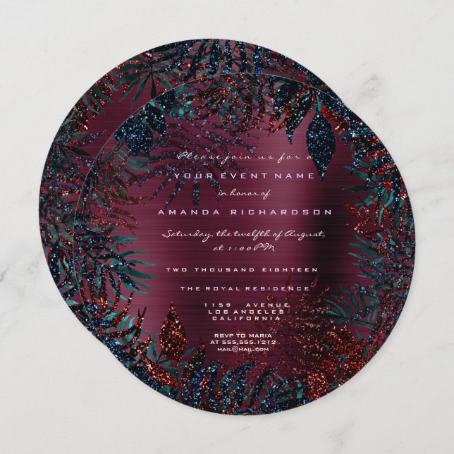 Convite Folhas de Samambaia Floral Tropical emolduradas co (Frente/Verso)