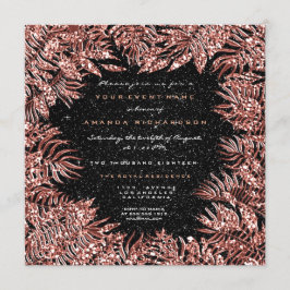 Convite Folhas de Samambaia Quadro Rosa Dourado Cobre Pret
