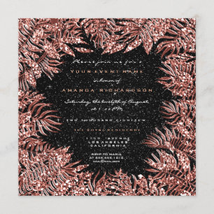 Convite Folhas de Samambaia Quadro Rosa Dourado Cobre Pret